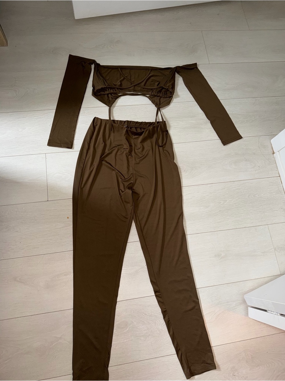 Brown Off-Shoulder Pant Set